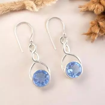 Attractive Blue Tanzanite Gemstone 925 Stamped Silver Dangle Earrings 1.68 CE-15-6