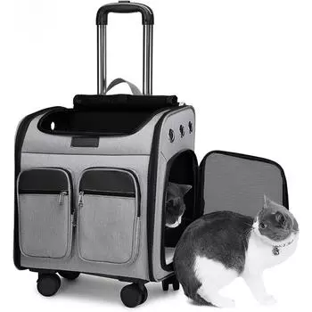 ATUBAN Колесный рюкзак-переноска для домашних животных, дышащий, складной рюкзак для переноски домашних животных, переноска для маленьких собак, кошек, щенков и собак
