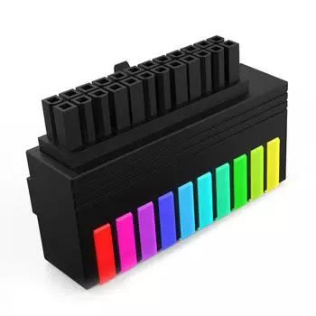 ATX 24-контактный 90-градусный разъем питания 9 светодиодных разъемов кабеля питания 5 В 3-контактный ARGB Aura Sync DIY для настольного ПК блок питания чёрный