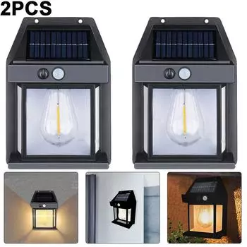 AU 2Pcs LED Солнечный настенный светильник с датчиком тела Солнечный дворовый светильник для сада и двора (черный