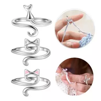 AU 3Pcs Cat Shaped Crochet Finger Ring Metal Knitting Tension Rings for Crochet