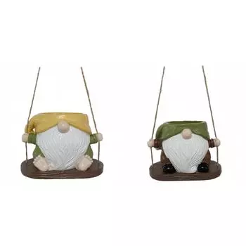 AU Swing Gnome Planter Resin Creative Flower Pot for Indoor Outdoor Plant (Yello