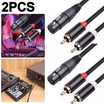 AU XLR Female To Dual RCA Male Аудио Кабель Стерео Кабель-адаптер Анти Экранирование (