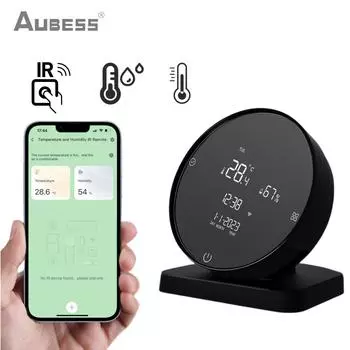 AUBESS Tuya Wi-Fi ИК-пульт дистанционного управления с датчиком температуры и влажности 2-в-1 приложение голосовое дистанционное управление подходит для Alexa Google Assistant Tuya Wifi