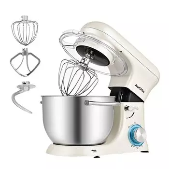 Aucma Stand Large 3 типа низких 6 скоростей домашний коммерческий тестомес многофункциональный пищевой настольный коммерческий миксер, емкость 4,5 л, насадки, белый