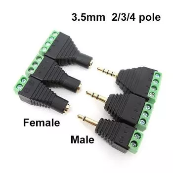 Аудио моно стерео 3,5 мм Мужской гнездовой разъем 2/3/4 Полюсный разъем постоянного тока 3,5 свободный винтовой интерфейс клеммная колодка канальный штекер 2pole 3.5mm male