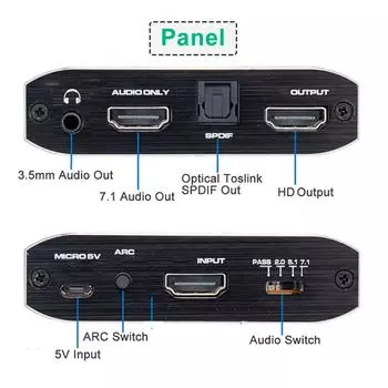 Аудио сепаратор из оптического волокна LUOM из алюминиевого сплава с дугой 7,1 4k X 2k 60 Гц, 4 режима аудио, аудиоэкстрактор