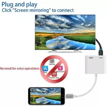 Аудио синхронизация Разъем экрана Телефон к HDMI-совместимому адаптеру Проекционный кабель для iPhone IPod Дисплей HDTV ТВ Мониторы для VIP Need power supply белый