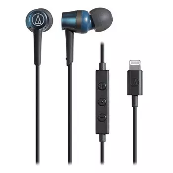 Audio Technica BL Earphones with Microphone Lightning Cable Canal Type Blue Small ATH-CKD3Li 1.2m
