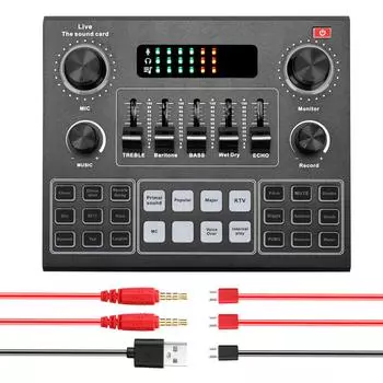 Аудио USB-гарнитура V9, микрофон, веб-трансляция, звуковая карта в прямом эфире, 12 электрических звуков, трансляция для телефона разноцветный