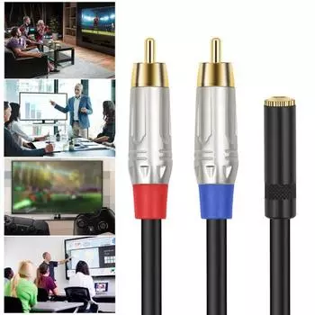 Аудиоадаптер RCA-кабель с четкой идентификацией каналов, универсальный 3,5-контактный Aux-кабель RCA, двойной экранированный Y-разветвитель RCA, Aux-кабель чёрный