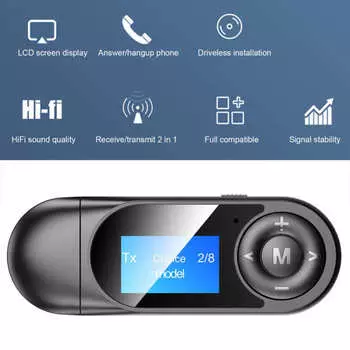 Аудиоадаптер ЖК-дисплей Bluetooth 5.0 Прием и передача вызовов 2 в 1 Hands Free чёрный