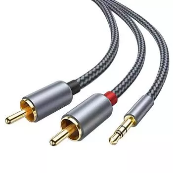 Аудиокабель RCA с разъемом 3,5 мм на 2 разъема RCA с разветвителем Aux, кабель для усилителей ТВ-приставки, DVD-ПК, динамик серый