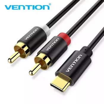 Аудиокабель Vention USB C RCA типа C «папа» на 2 «разъема RCA» для iPhone Sumsung Xiaomi TV 1.5m чёрный