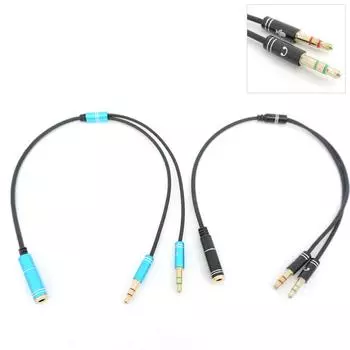 Аудиокабели 3,5 мм 3-контактный разъем «папа-мама» для микрофона, разъем для наушников, разветвитель, удлинительный кабель для микрофона Aux 0,3 м для компьютера чёрный