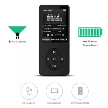 Аудиоплеер Большой экран MP4 Выбор языка Музыкальные плееры Черный чёрный