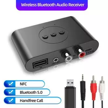 Аудиоприемник Bluetooth 5.0 3,5 мм AUX Jack U Disk NFC RCA стерео музыкальный беспроводной адаптер с микрофоном для автомобильного комплекта Bluetooth-динамика