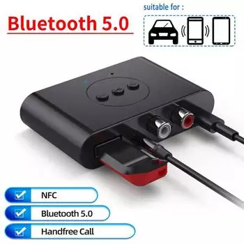 Аудиоприемник Bluetooth 5,0, стереомузыка, беспроводной адаптер, поддержка U-диска, NFC, RCA, разъем AUX 3,5 мм, громкой связи, автомобильный динамик, усилитель without RCA