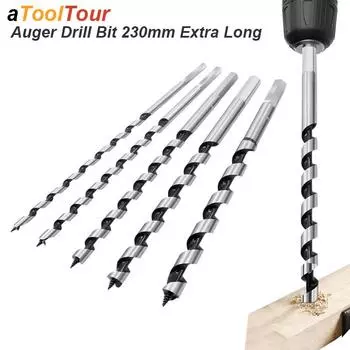 Auger Drill Bits Set Extra Long Extension Spiral Twist Brad Point For Wood Deep Hole Hard Soft Plastic Hex Shank Woodworking