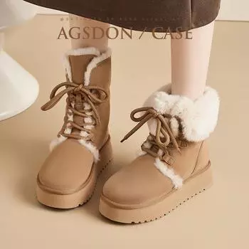 Augusden Women s 2024 Velvet-Lined Lace-Up Foldable Snow Boots Size 35