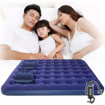 AUGYMER Air Simple Air Mat Queen Приблизительная ширина 205 x глубина 152 x толщина 22 колпачка Автомобильный спальный запасной воздушный насос 2 ПВХ для Air Air Air Camping синий