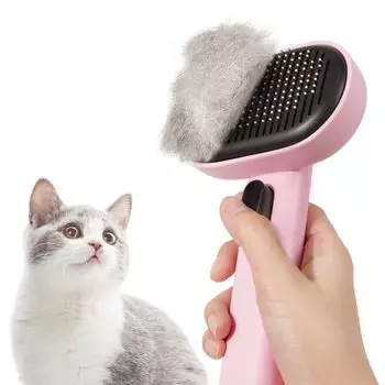aumuca Cat Brush Push Healing Brush Slicker Brush для длинношерстных и короткошерстных кошек. Устраняет выпадение шерсти одним массажем. Легко удаляет шерсть, выталкивая ее. розовый
