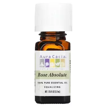 Aura Cacia, 100% чистое эфирное масло, абсолют розы, 0,125 жидких унций (3,7 мл)
