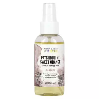 Aura Cacia, ароматерапевтический спрей для комнаты и тела, расслабляющий пачули и мандарин, 4 жидких унции (118 мл)