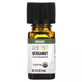 Aura Cacia, чистое эфирное масло, органический бергамот, 0,25 жидких унций (7,4 мл)