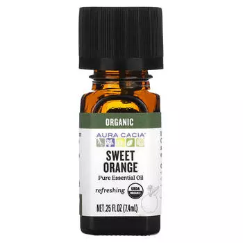 Aura Cacia, чистое эфирное масло, органический сладкий апельсин, 0,25 жидких унций (7,4 мл)