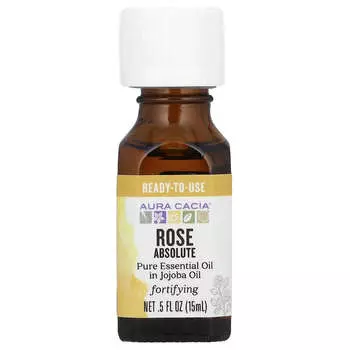 Aura Cacia, Чистые эфирные масла, масло жожоба, абсолют розы, 0,5 жидких унций (15 мл)
