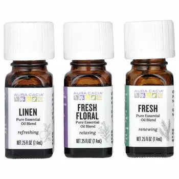 Aura Cacia, Fresh Home, чистая смесь эфирных масел, 3 флакона, 0,25 жидких унций (7,4 мл) Каждый