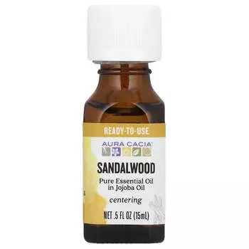 Aura Cacia, Pure Essential Oils Jojoba Oil, Sandalwood, 0.5 fl oz (15 ml)