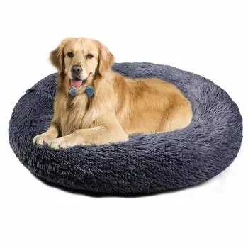 Aurako 90 см Собака Кошка Круглый Пончик Питомец Спящий Для Маленьких Холодных Холодных Для Щенков и Размеров Темно-Серая Кровать, Кровать, Пушистая, Подушка, Кровать, Крепко, Кошки, Собаки, темно-серого