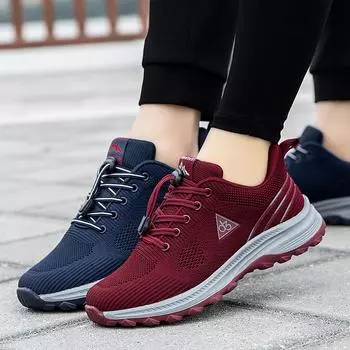 Aurijian elderly spring and summer walking shoes parents shoes flying woven mesh breathable men s and women s travel sports shoes 36