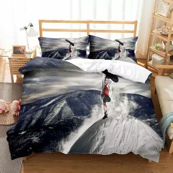 Auro Night Mountain Skiing Duvet Cover Set UK Single Double Queen US Twin Full King Size pkm Bed Linen Set 140x210cm