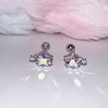 Aurora Planet Fantasy Красочные гвозди для ушных костей Супер Мигающий Нежный Ветер Пирсинг Ушей Винты Уши Не Снимая Во Время Сна