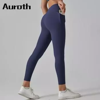 Auroth эластичные леггинсы для фитнеса с карманами женские спортивные штаны для йоги спортивные леггинсы с высокой талией S