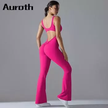 Auroth Backless Yoga Jumpsuit Women One Piece Fitness Sports Romper Slim Beauty Back Running Bodysuit Without Sleeved S серый/белый