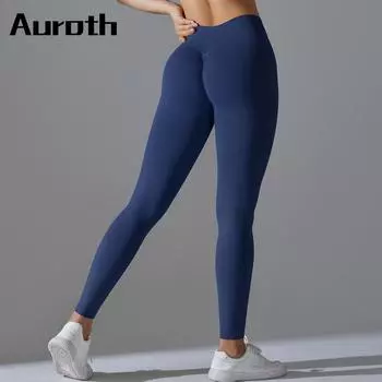 Auroth бесшовные спортивные брюки женские с высокой талией, утягивающие бедра, леггинсы для йоги, трикотажные однотонные брюки для бега и фитнеса S чёрный