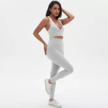 Auroth бесшовный трикотажный комплект для йоги, однотонный бюстгальтер для фитнеса и спины, спортивные леггинсы для фитнеса и бега S чёрный