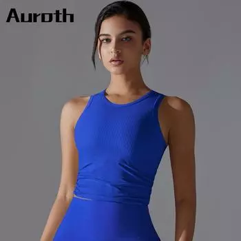 Auroth бесшовный вязаный жилет без рукавов для йоги женский повседневный спортивный топ для фитнеса эластичный топ для бега в тренажерном зале S чёрный