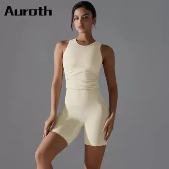 Auroth без рукавов, комплект для йоги, женская спортивная одежда для спортзала и фитнеса, шорты с высокой талией, одежда для тренировок S чёрный
