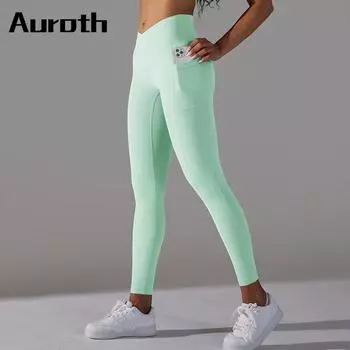 Auroth Брюки для йоги с высокой талией и подъемом бедер, нейлоновые леггинсы больших размеров для бега и фитнеса XS чёрный