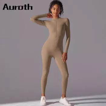 Auroth молния боди для йоги женский цельный спортивный комбинезон с длинными рукавами бесшовный комбинезон для фитнеса и тренировок для бега S чёрный
