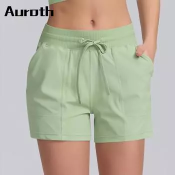 Auroth Повседневные летние шорты на шнурке Женские карманные шорты для йоги Беговые спортивные шорты S светло-синий