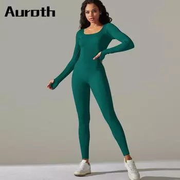Auroth спортивный комбинезон для йоги с длинными рукавами, женский цельный комбинезон для бега, бесшовное боди для тренировок и фитнеса S