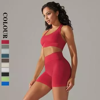 Auroth Yoga Set Бесшовные женские спортивные шорты с высокой талией Тренировочная одежда S красный