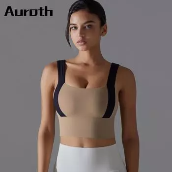 Auroth Женская безрукавка для бега, спортивный бюстгальтер для йоги с открытой спиной, противоударный майка для фитнеса и спортзала S чёрный