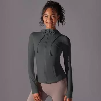 Auroth Женская футболка для йоги с отверстиями для больших пальцев на молнии с длинным рукавом, быстросохнущая футболка для фитнеса S белый